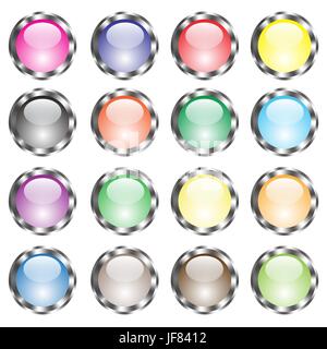 Set of Colorful Glass Buttons Isolated on White Background Stock Vector