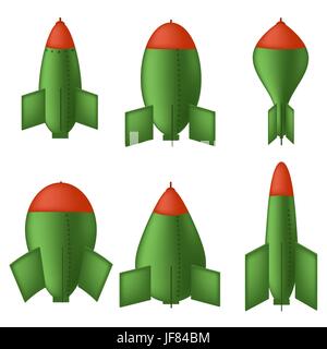 Set of Different Green Bombs Isolated on White Background Stock Vector