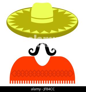 Hat Mustache Poncho  Isolated on White Background Stock Vector