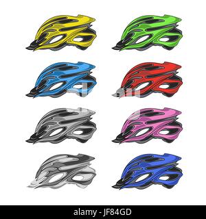 Set of Colorful Bike Helmets Isolated on White Background Stock Vector