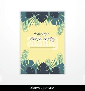 Palm leaves Vector illustration Postcard template with colorful tropical palm leaves on yellow background with text space Trendy invitation and greeti Stock Vector