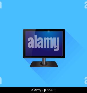 TV Screen Isolated on Blue Background. Long Shadow. Stock Vector