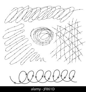 Barbed Wire Set Isolated on White Background Stock Vector