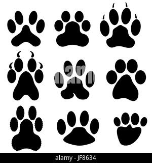 Paw Prints Silhouettes Isolated on White Background Stock Vector