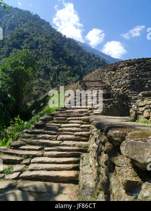 The Lost City, Sierra Nevada, Colombia, steps between terraces Stock Photo