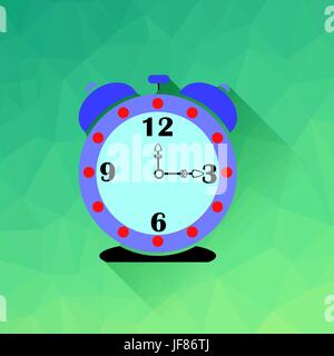 Alarm Clock Icon Isolated on Green Polygonal Background Stock Vector