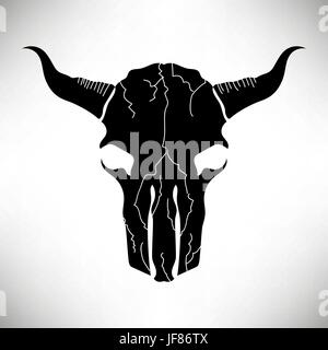 Bull Skull Silhouette Isolated on White Background Stock Vector