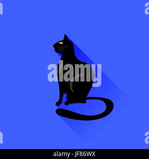 Sitting Cat Icon Isolated on Blue Background Stock Vector