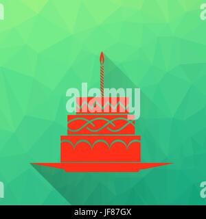 Cake Icon Isolated on Green Polygonal Background Stock Vector