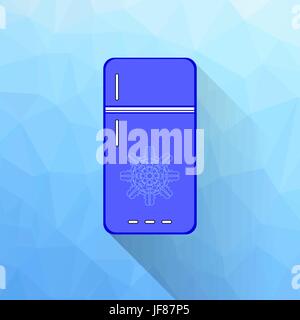 Blue Refrigerator Icon Isolated on Polygonal Background. Long Shadow Stock Vector