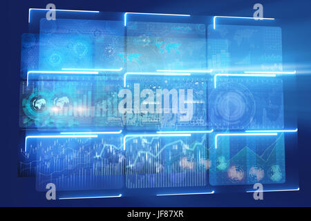 Many screen monitors with charts and graphs Stock Photo