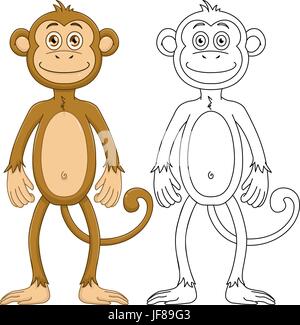 Cute Monkey With Lineart Stock Vector