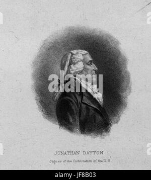 Engraved portrait of Jonathan Dayton, the youngest person to sign the United States Constitution who also served as a United States Senator and member of the House of Representatives, 1849. From the New York Public Library. Stock Photo