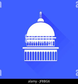 Capitol Icon Isolated on Blue Background. Long Shadow. Stock Vector