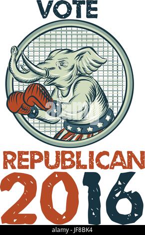 Vote Republican 2016 Elephant Boxer Etching Stock Vector