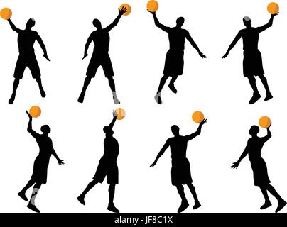 basketball player slhouette in slam pose Stock Vector