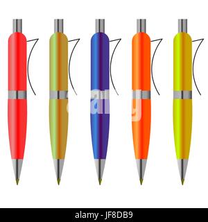 Set of Colorful Pens Isolated on White Background Stock Vector