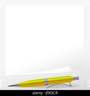 Yellow Pen and Paper Isolated on Grey Background Stock Vector
