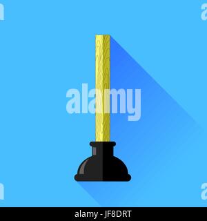 Black Rubber Plunger Isolated on Blue Background Stock Vector