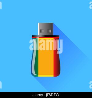 Memory Stick Isolated on Blue Background. Long Shadow Stock Vector