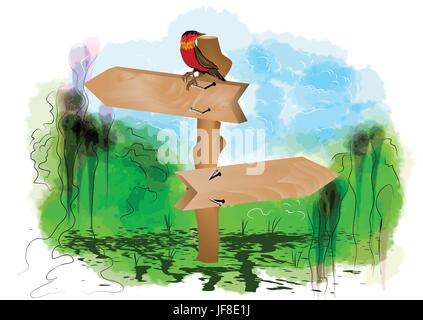 two sign and bird Stock Vector