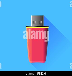 Pink Memory Stick Isolated on Blue Background Stock Vector
