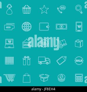 E-commerce line icons on green background Stock Vector