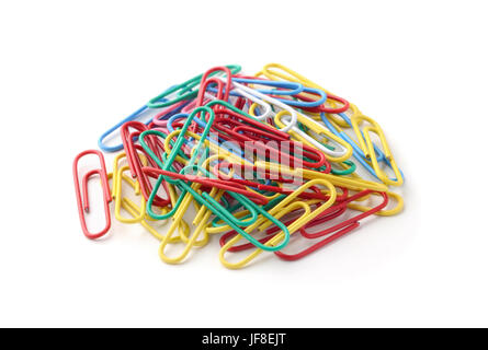 Multicolored paper clips isolated on white Stock Photo