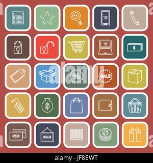 Shopping line flat icons on red background Stock Vector