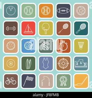 Sport line flat icons on green background Stock Vector