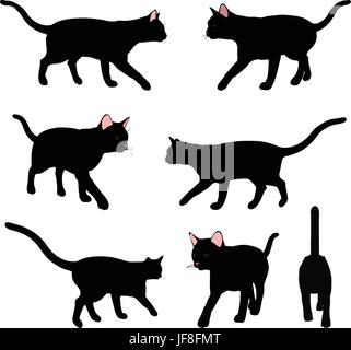 cat silhouette in Walking pose Stock Vector