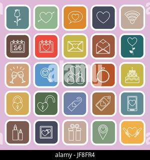 Valentine's day line flat icons on pink background Stock Vector