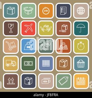Shipping line flat icons on brown background Stock Vector