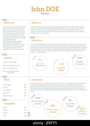 Cv resume template with cutable categories Stock Vector