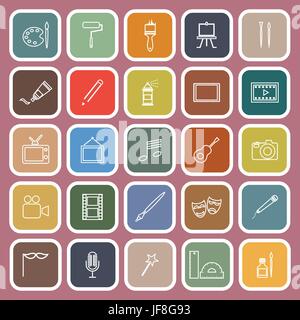 Art line flat icons on red background Stock Vector