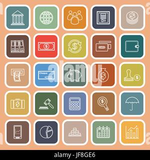 Banking line flat icons on orange background Stock Vector