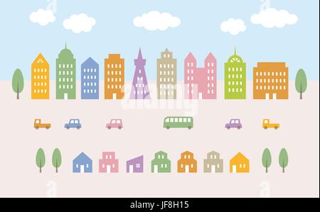 City illustration, buldings and cars Stock Vector