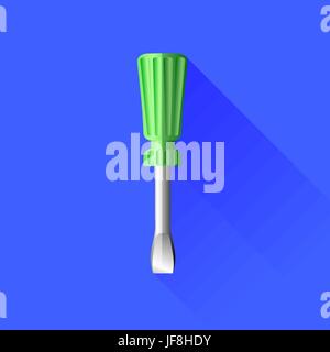 Green Screwdriver Icon Isolated on Blue Background Stock Vector