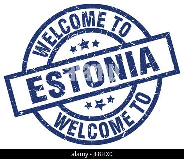 welcome to Estonia blue stamp Stock Vector