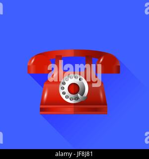 Old Classic Red Phone Icon Isolated on Blue Background Stock Vector