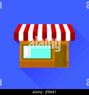 Store Icon Isolated on Blue Background. Long Shadow Stock Vector