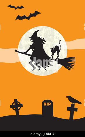moon, halloween, broom, bat, pussycat, cat, domestic cat, fly, flies, flys, Stock Vector
