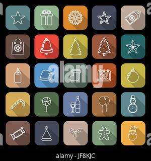 Christmas line flat icons with long shadow Stock Vector