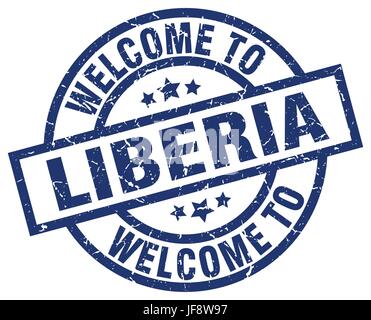 welcome to Liberia blue stamp Stock Vector