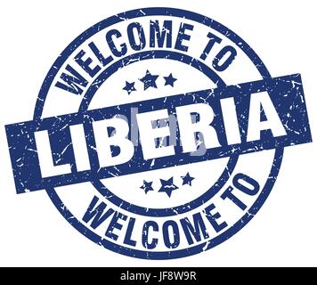 welcome to Liberia blue stamp Stock Vector