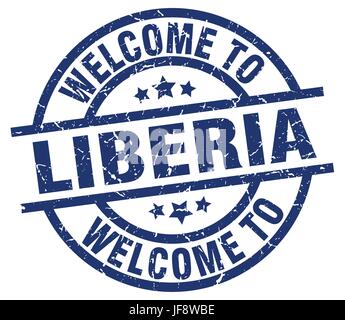 welcome to Liberia blue stamp Stock Vector