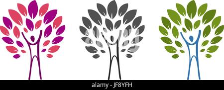 Abstract tree and man logo. Health, wellness, natural product, nature icon or label. Vector illustration isolated on white background Stock Vector