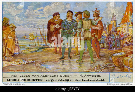 Life of Albrecht Durer (21 May 1471 – 6 April 1528). Travels in Antwerp and the Netherlands. Liebig collectors card, 1948 Stock Photo
