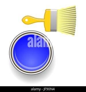 Brush and Blue Paint Isolated on White Background Stock Vector