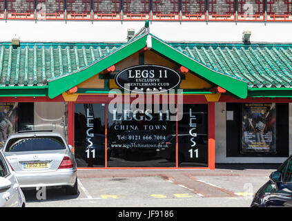 Exterior and entrance area of Legs 11, an 'exclusive gentleman's club' in the Chinatown area of Birmingham, England, USA Stock Photo